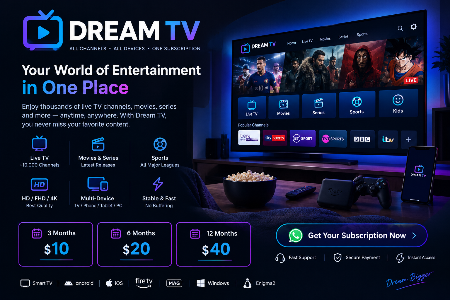 DREAM TV multi-screen digital entertainment setup